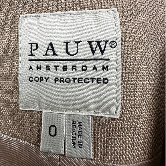 PAUW Linen Blend Tan Short Hidden Button Lightweight Blazer Pocket‎ No Collar 0 - Picture 7 of 13